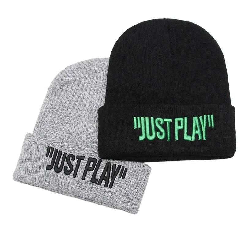 Custom Logo Autumn Winter Unisex Knitted Beanie Hats Embroidered Bows Plaid Striped Camouflage Acrylic Business Dot Character