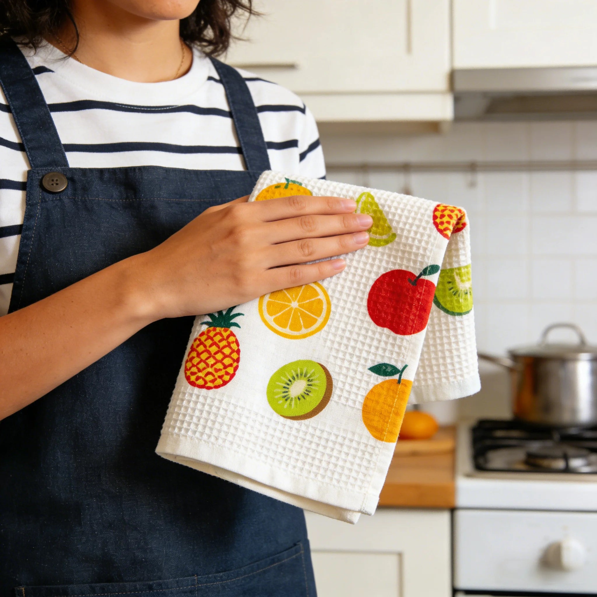 Custom Absorbent Pure Cotton Digital Print Square Round Antimicrobial Kitchen Tea Towel