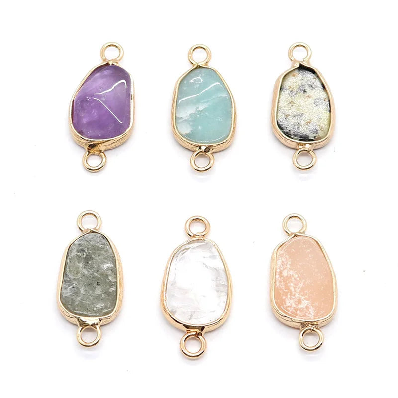 Natural Stone Amethyst Pendant 10x24mm Irregular Tianhe Stone Double Hole Connector Pendant DIY Jewelry Accessories