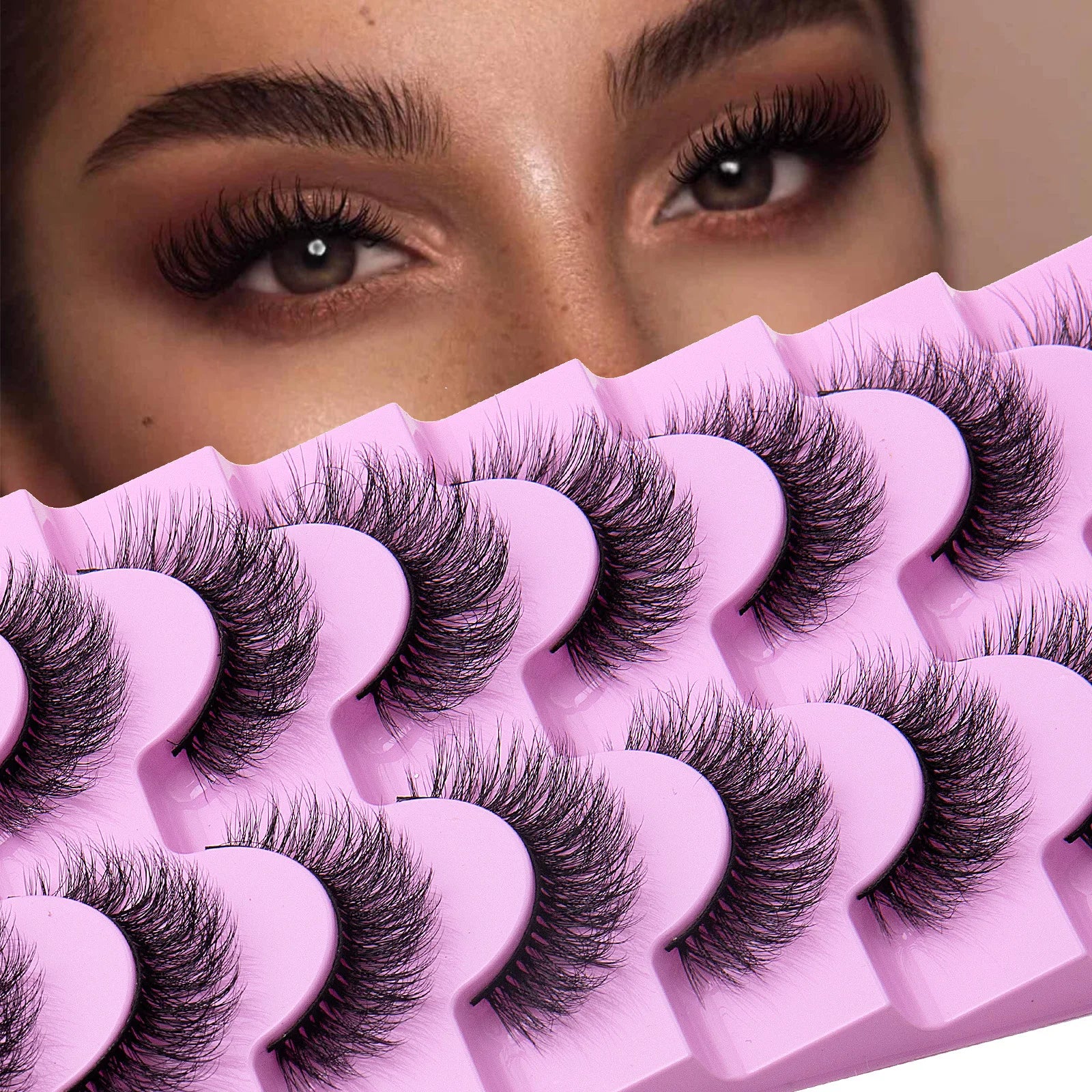 8 Pairs Synthetic Hair Handmade False Eyelashes Long Lasting Wispy Natural Lashes Dramatic Volume Thick Long