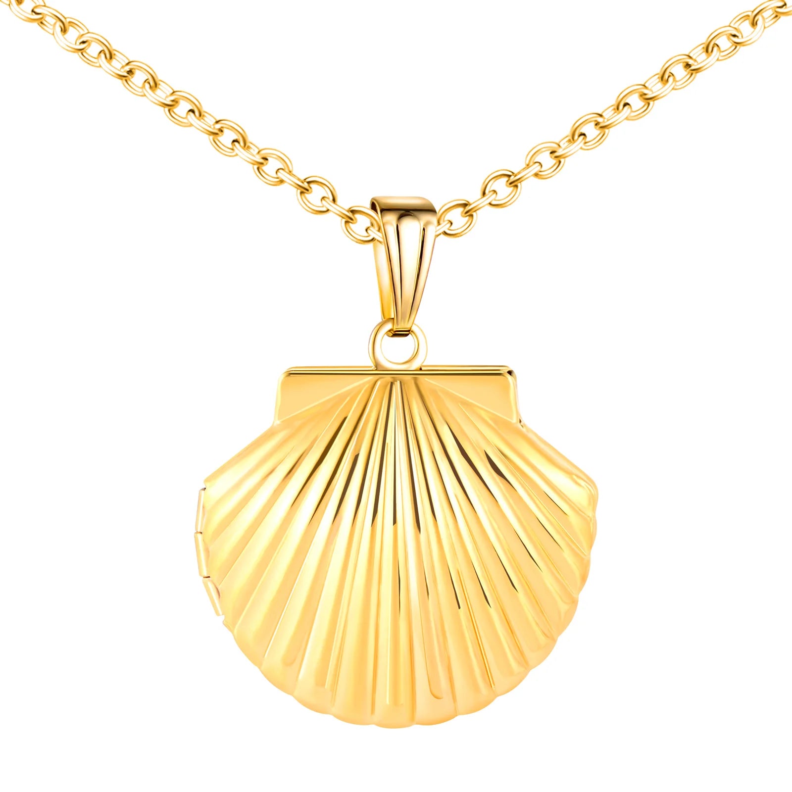 Gold Plated Stainless Steel Pendant Necklace for Man Shell Texture and Shape for Parent-Child Gift Link Chain