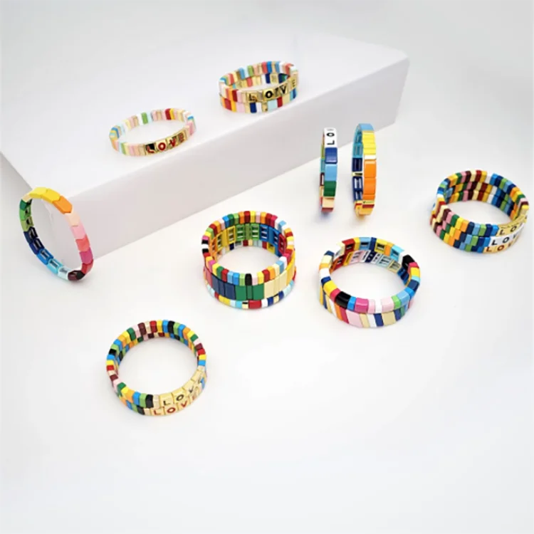 Fashion Letter Enamel Rainbow Bracelet for Women Girl Gift Party