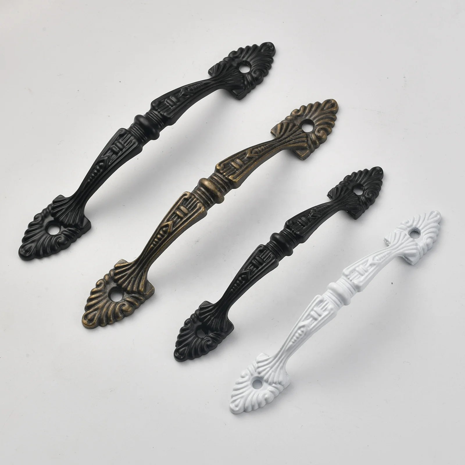 Antique European Traditional Zinc Alloy Black Furniture Cabinet Drawer Handle for Kitchen Bedroom Dresser Living Room Villa