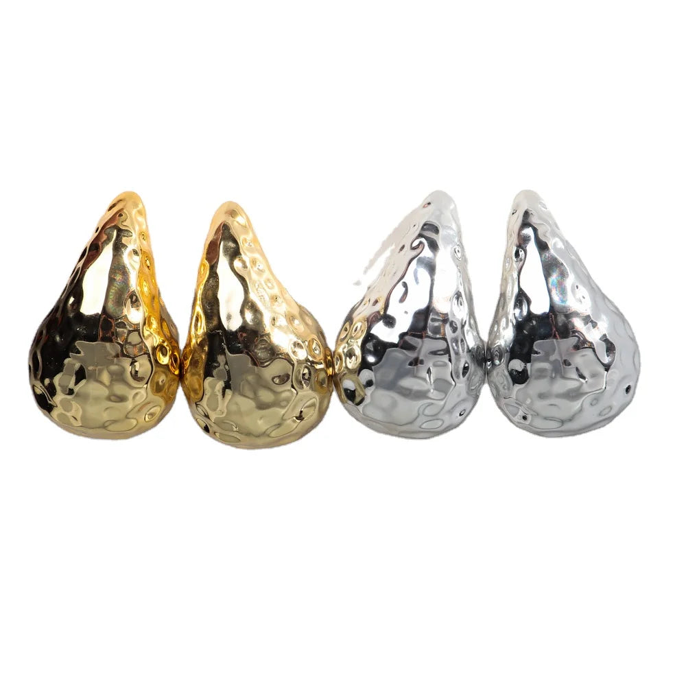 Ins Korean Designer Niche Punk Hammered Drop Earring Gold Plated Teardrop Silver Metallic Teardrop Acrylic Stud Earrings Jewelry