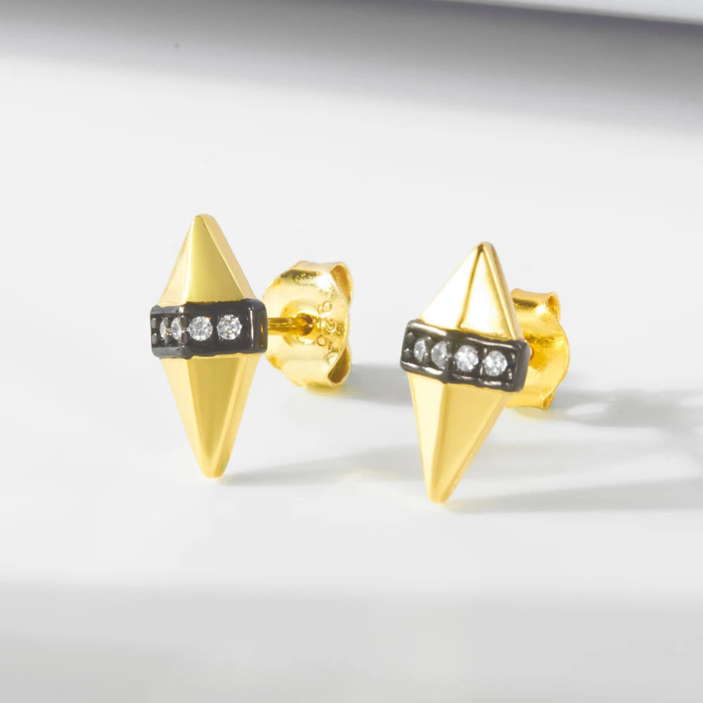 Fashion Personalized Punk Style 925 Sterling Silver Gold Plated Cz Geometric Rhombus Stud Earrings