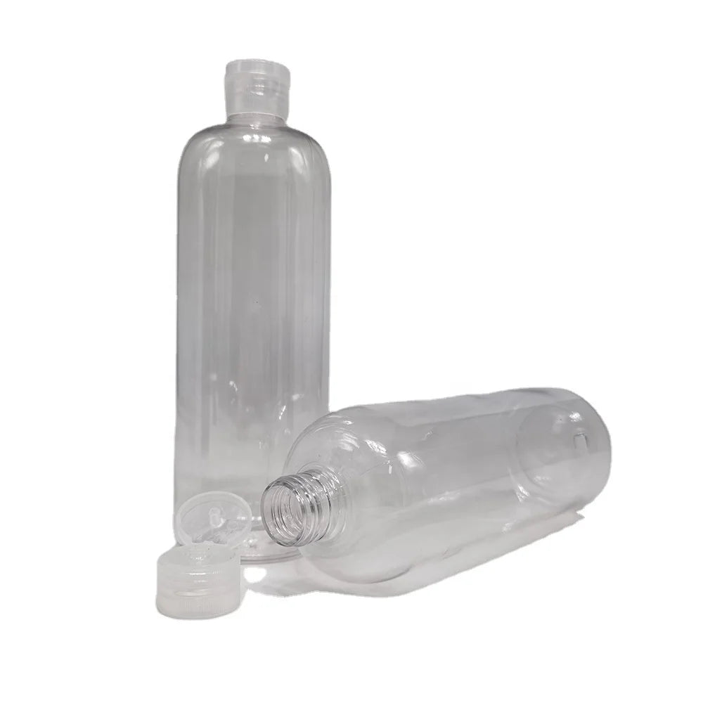 500ml 16oz Empty Boston Round PET Hair Care Oil Transparent Plastic Bottle With Transparent Flip Top Cap