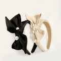 Korean Solid Color Striped Fabric Bow Knot Sponge Hair Hoop Cute Girl Wide Brim Pearl Hairbands Padded Headbands