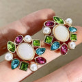 Kaimei Fashion Jewelry Vintage Palace Colorful Artificial Gem Gold Earrings Ancient New Versatile Unique Crystal Stud Earrings