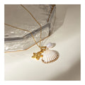YF3786 Stainless Steel Tarnish Free Jewelry Set 18k Gold Plated Waterproof Starfish Shell Pendant Pearl Necklace Bracelet