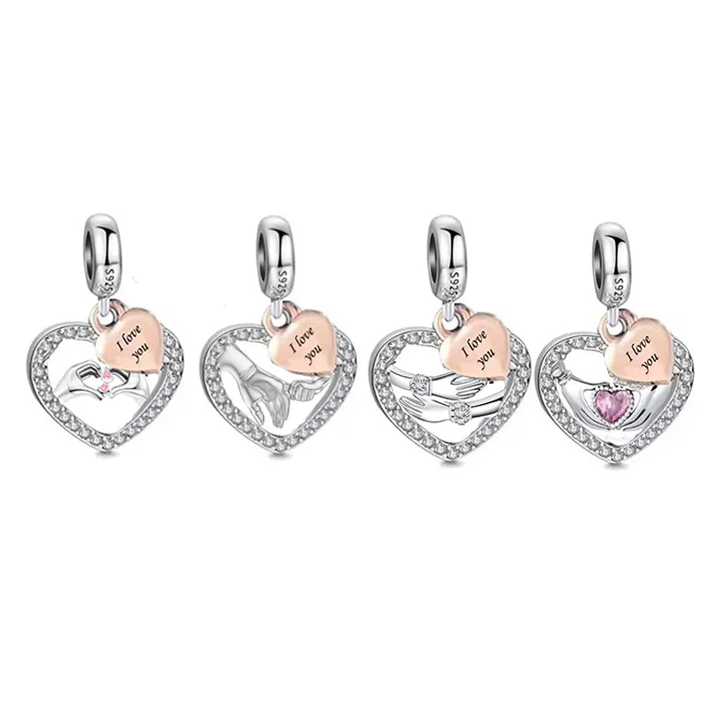 Real 925 Sterling Silver Couple Hands Gesture Love You Forever Fit Original Bracelet Jewelry Making DIY Designer Accessories
