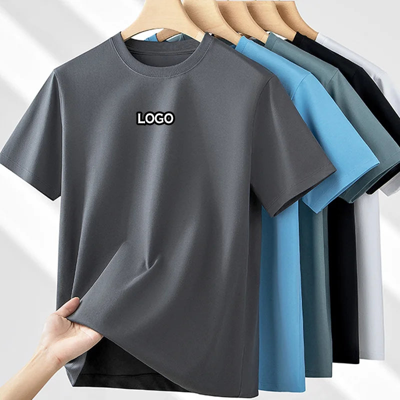 Men's 100% Cotton T-shirt 220gsm Heavyweight Oversized Short Sleeve Unisex Casual Streetwear O-Neck Custom Puff Print Tshirt