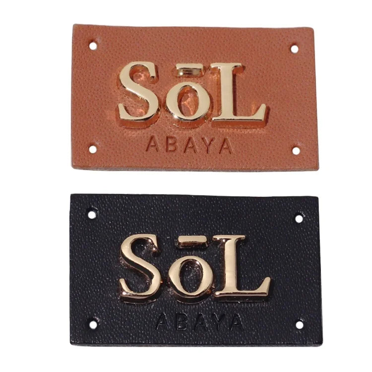 Custom Made Leather Label Clothing Logos Rectangle Shape Gold Letter Private Tags Sewing Bags Metal Pu Patches