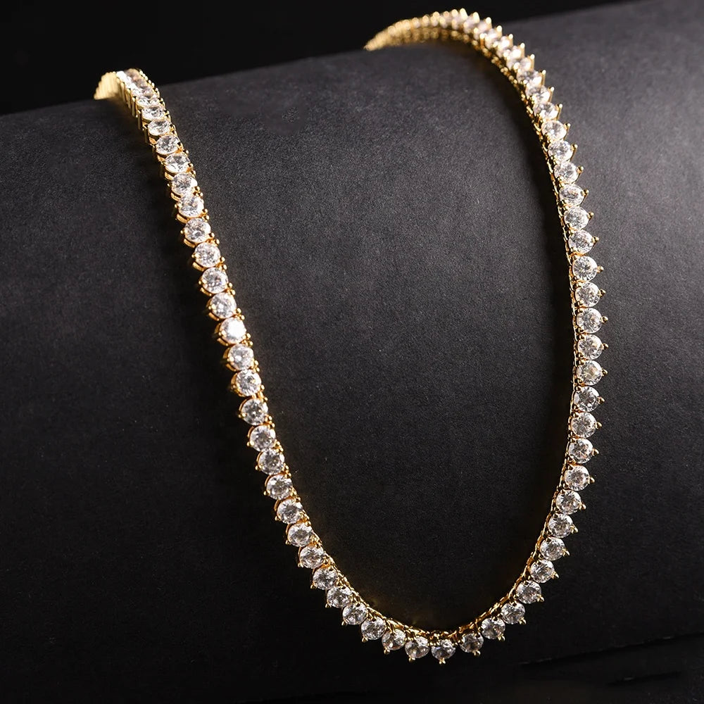 Tennis Chain Necklace Iced Zircon Brass Hip Hop Jewelry for Men Women 3mm Multi Size Color Optional Wholesale Custom