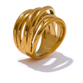JINYOU 3340 Stainless Steel 18K PVD Plated Metal Geometric Golden Wide Ring Trendy Gold Color Charm Statement Jewelry