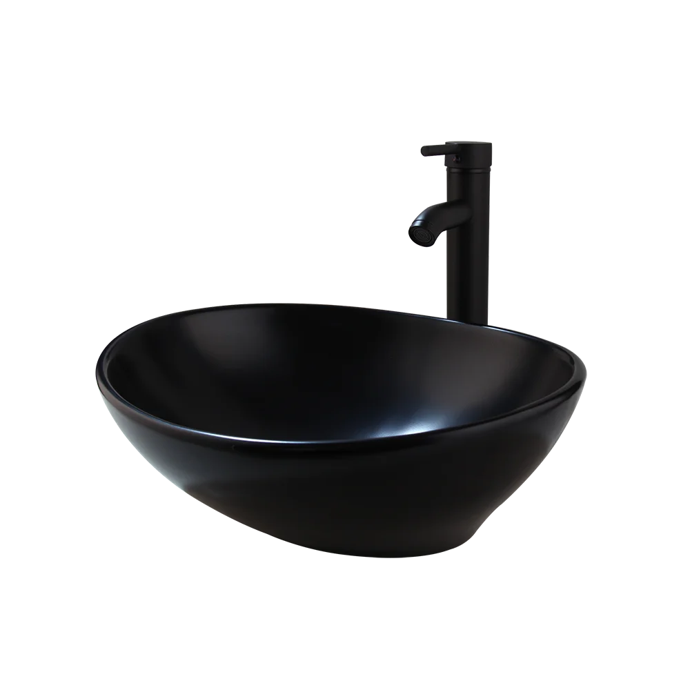 US Modern Single Hole Bathroom Above Counter Porcelain Ceramic Vessel Vanity Sink & Mixer Tap