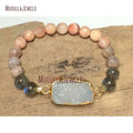 BM12432 Druzy Gemstone Stretch Bracelet Labradorite Moonstone Precious Beaded Stacking Boho Chic Stretch Bracelet Bohemian