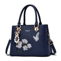 Office Large Designs Navy Blue Embroidered Floral Tote Shoulder Handbags for Women Wholesale