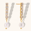 Dingran Hot Selling Fresh Water Pearl Zircon Chain Drop Earring Stainless Steel Gold Plated Jewelry for Women