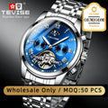 TEVISE OEM Custom Mens Multifunctional Automatic Tourbillon Mechanical Watch Moon Phase