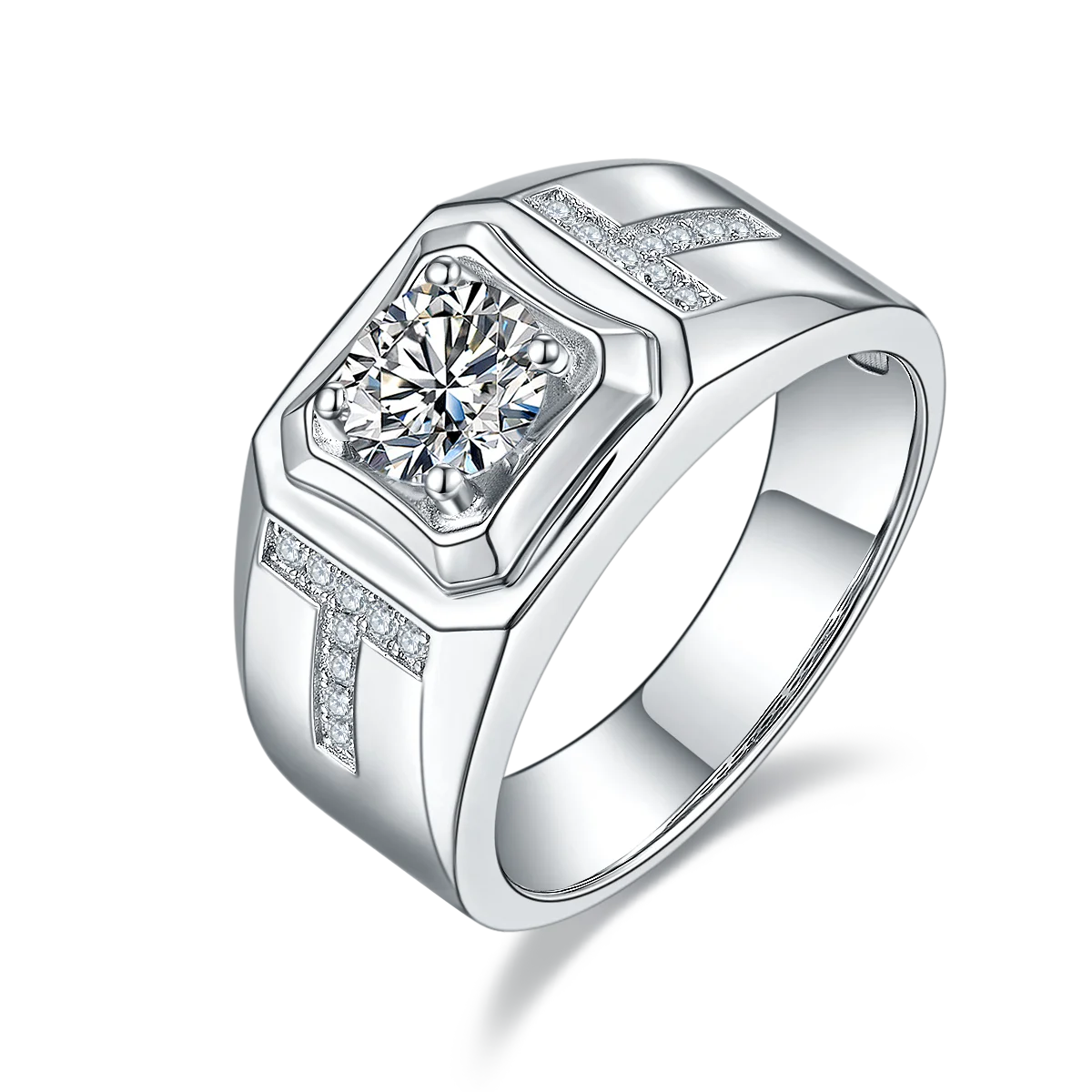 Moissanite Fine S925 Jewelry Gold Plated 1ct Moissanite Mens Ring White 925 Sterling Silver CLASSIC Rings Custom 14k Gold Plated