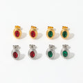 Fenny 18K Gold-plated Wholesale No Fade Party Vintage Oval Red Green Crystal Stud Stainless Steel Earrings for Women
