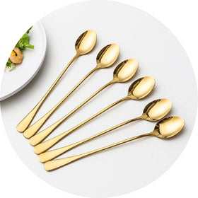 Factory Price Long Ice Scoop Teaspoon Latte Gold Spoon Rose Gold 304 Stainless Steel Set