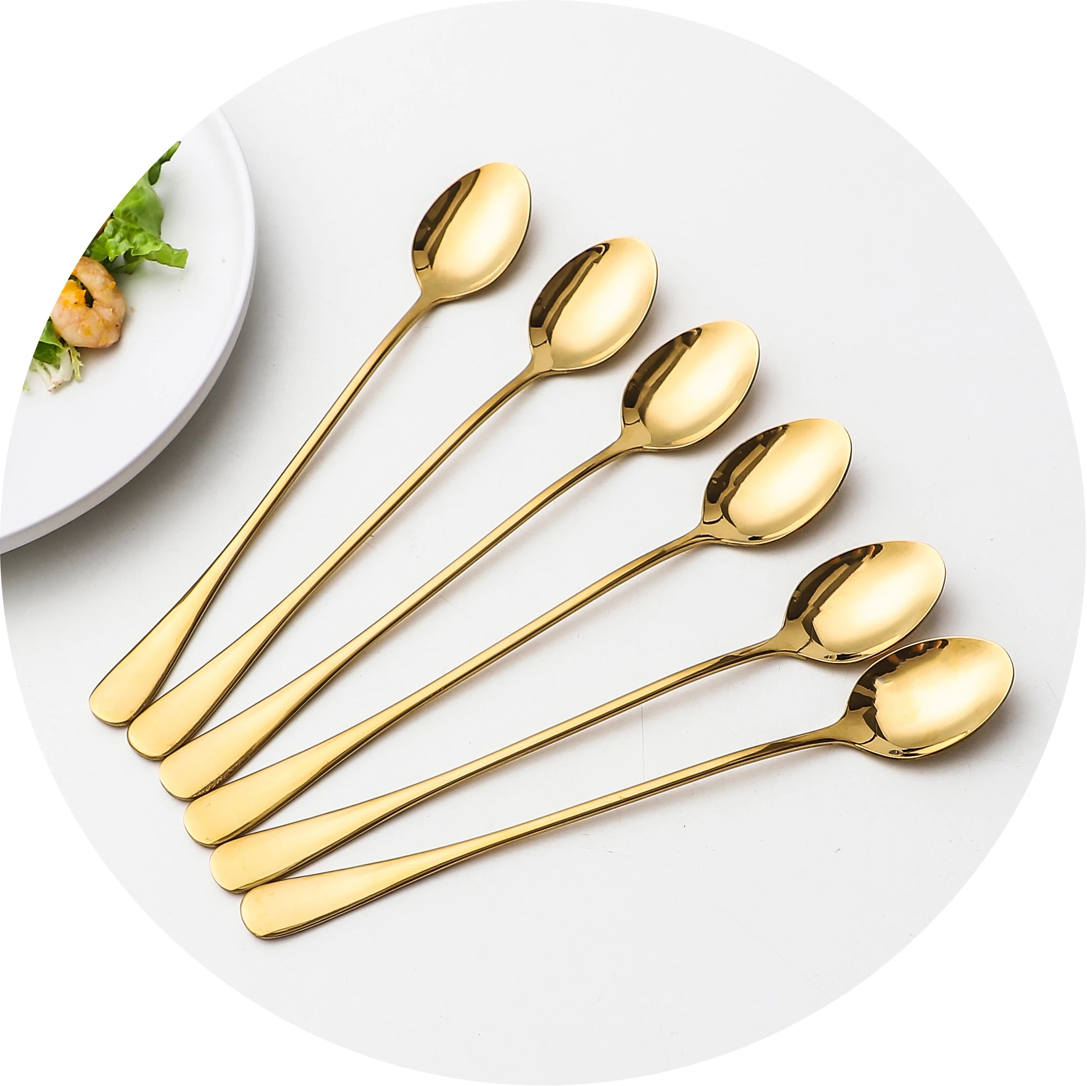 Factory Price Long Ice Scoop Teaspoon Latte Gold Spoon Rose Gold 304 Stainless Steel Set