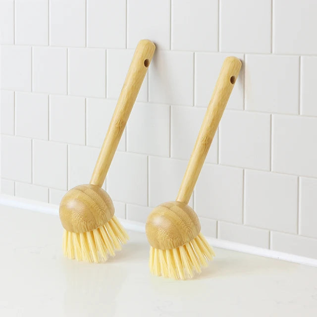 Bamboo Dish Brush with Wooden Handle Cup Brushes for Pot Pan Dish Washing and Cleaning