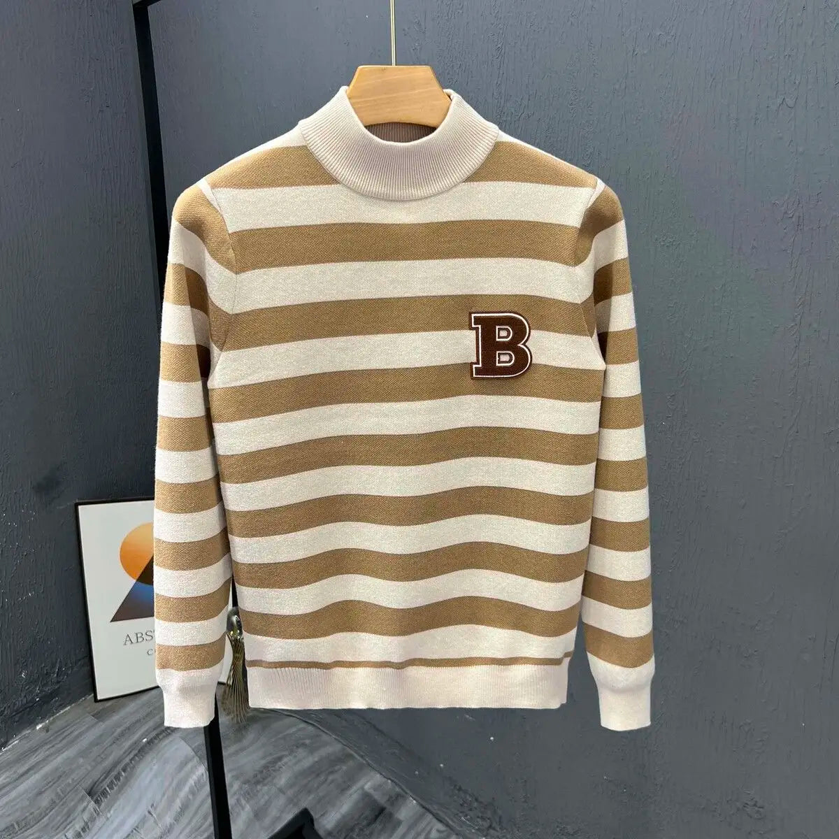 Factory Wholesale Handsome Men's Sweater Autumn Winter Striped Stitch Pullover Turtleneck Long Sleeve Knitted Sweater for Men