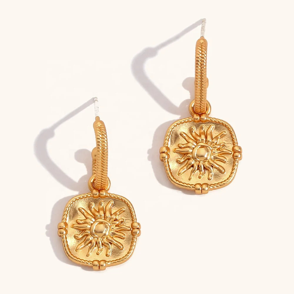 Ding Ran Vintage Engraved Sun Twist Dangle Earrings Joyeria Acero Inoxidable Stainless Steel Jewelry