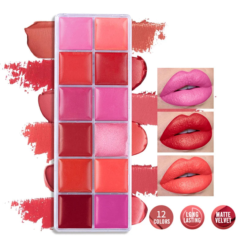 Water-Resistant 12 Colors Lipstick Waterproof Lipstick Lip Gloss Velvet Matte Lip Stick Palette Lip Makeup