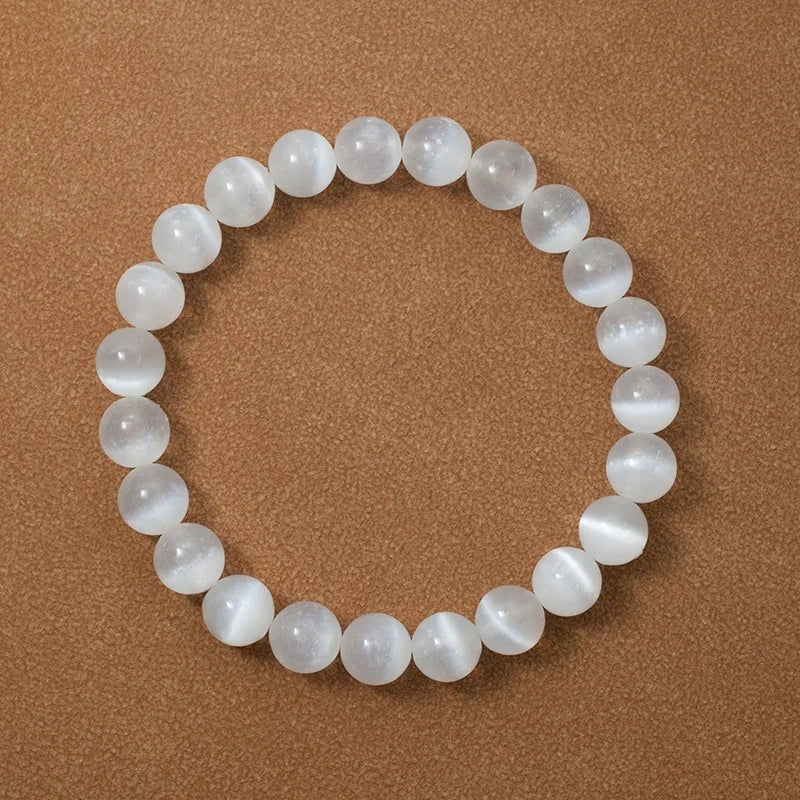 8mm Natural Selenite Cat Eye Gemstone Jewelry Stretch Fashionable Bracelet Healing Stones Unisex Beads Bracelets