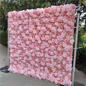 Other Decor Flower and Plant Blumenwand 3D Custom Flowerwall Cloth Roll up Rose Silk Fabric Flower Wall Backdrop for Wedding