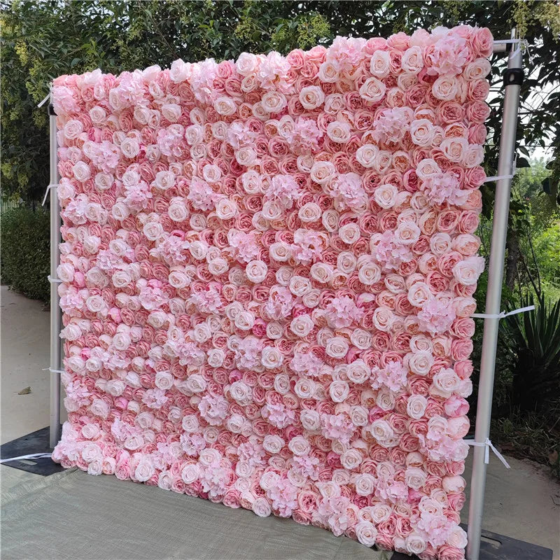 Other Decor Flower and Plant Blumenwand 3D Custom Flowerwall Cloth Roll up Rose Silk Fabric Flower Wall Backdrop for Wedding