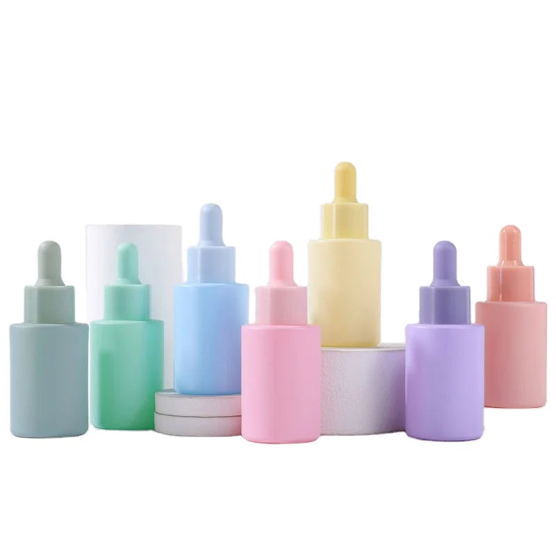 Fancy Flat Shoulder Dropper Bottle Beauty Macaroon Thick Glass Frosted Cuticle Oil Bottles Cosmetic With Pipette 20ml 30ml