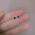 Simple Fancy 14K Gold Plated Pure 925 Sterling Silver Blue Zircon Sapphire Star Shape Stud Earrings for Women Girls