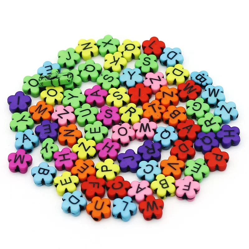 10mm Flower Shape Acrylic Bead 26 English Letter Beads for for Kid DIY Jewelry Making Bracelet Accessories