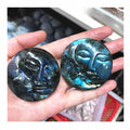Wholesale 2 Inch Hand Carved Healing Crystals Crafts Natural Round Shaped Labradorite Sun Moon Face For Home Decoration