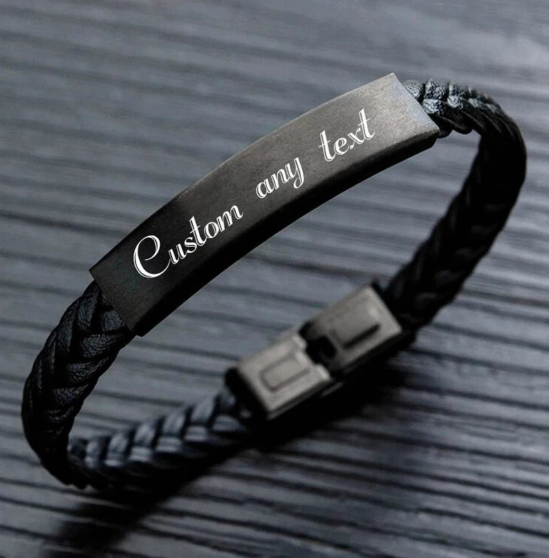 Custom Personalized Engraved Leather Bracelet Personalized Men's Bracelet for Men and Women Family Holiday Gifts