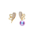 Wholesale Pearl Earrings Mountings Sterling Silver Needle Double Heart Zircon Design Whole Body Gold Plating No.51