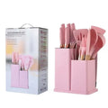 Custom 19-piece Set of Silica Gel Kitchen Utensil Set with Wooden Handle and Cuttings Board Storage Bucket Kitchen Gadget Set