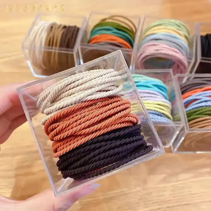 Korean Women Accessories High Elastic Solid Color Hair Rope Hair Bands 50 Boxed Twill Seamless Fashion Hair Tie