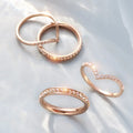 Women Round and Arrow Shape CNC Inlay Cubic Zirconia Minimalist Stacking Ring