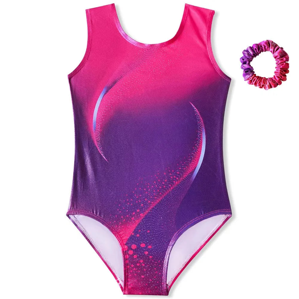 Children Digital Print Gymnastics Leotard Solid Sleeveless Ballet Dance Wear Customize Styles
