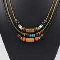 Handmade Multi-layer Colored Wood Beads Long Necklace Vintage Woven Necklace for Women Men
