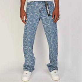 Y2K Graphic Print Jeans Men All Over Letter Design Straight Leg Denim Pants Vintage Skater Streetwear Stonewashed Trousers