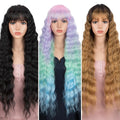 Joedir Cosplay Long Body Wavy Womens Wig Colored Ombre Blonde Wigs Purple for Women Heat Resistant for Women Synthetic Wig