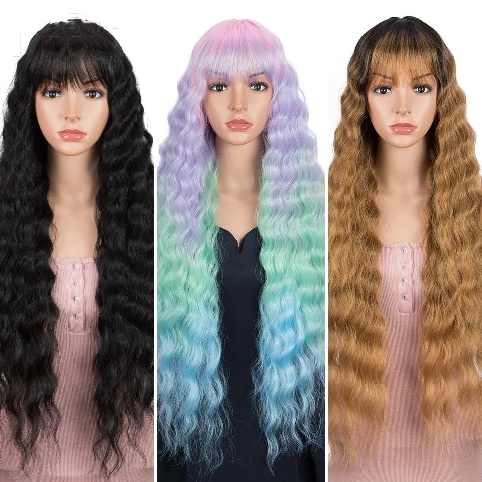 Joedir Cosplay Long Body Wavy Womens Wig Colored Ombre Blonde Wigs Purple for Women Heat Resistant for Women Synthetic Wig
