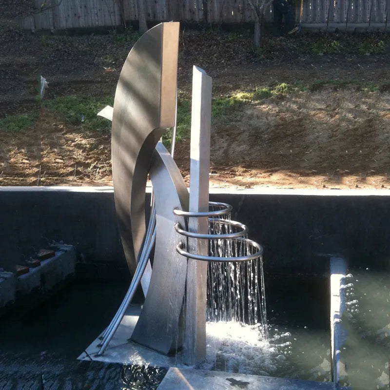 Large Abstract City Street Modern Stainless Steel Statue Water Fountain Metal Art Sculpture