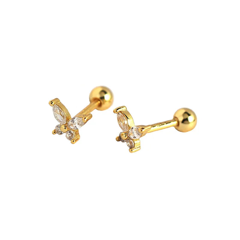 925 Silver Jewelry Minimalist Young Girls Teenagers Helix Earring Tiny Zircon Gold Plated Butterfly Stud Earrings
